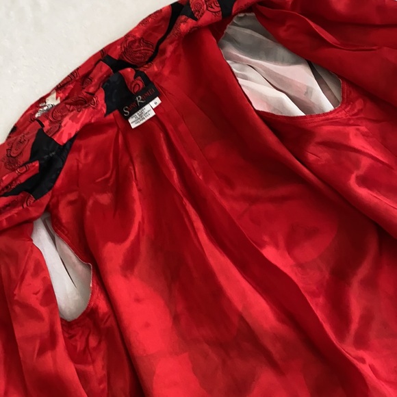 {VTG} Saint Romei | Silk Floral Open Front Tie Puff Sleeve Kimono Tunic Top 8 - Picture 11 of 16